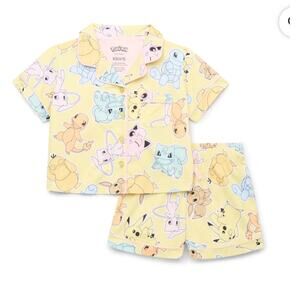 Pokemon Girls' Button Front Top and Shorts Pajama Set, 2-Piece, Size XS 4/5